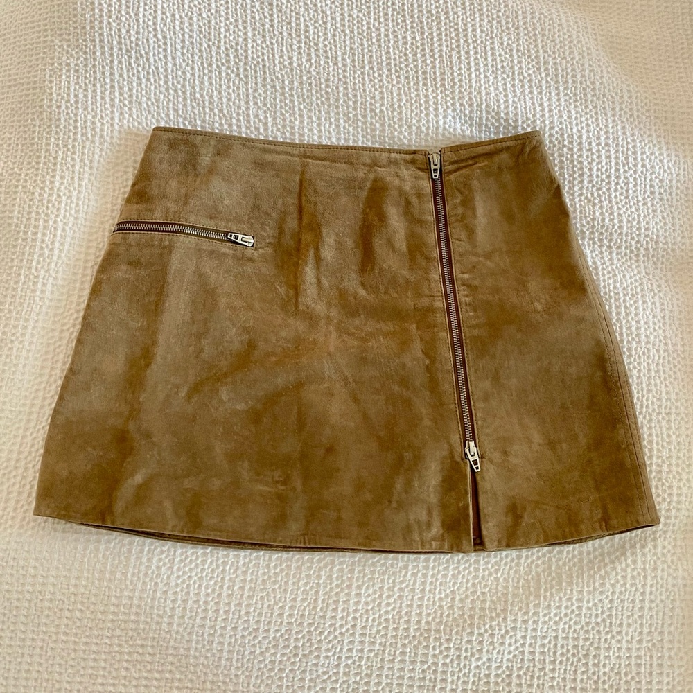 BlankNYC Asymmetrical Front Zip Suede Skirt